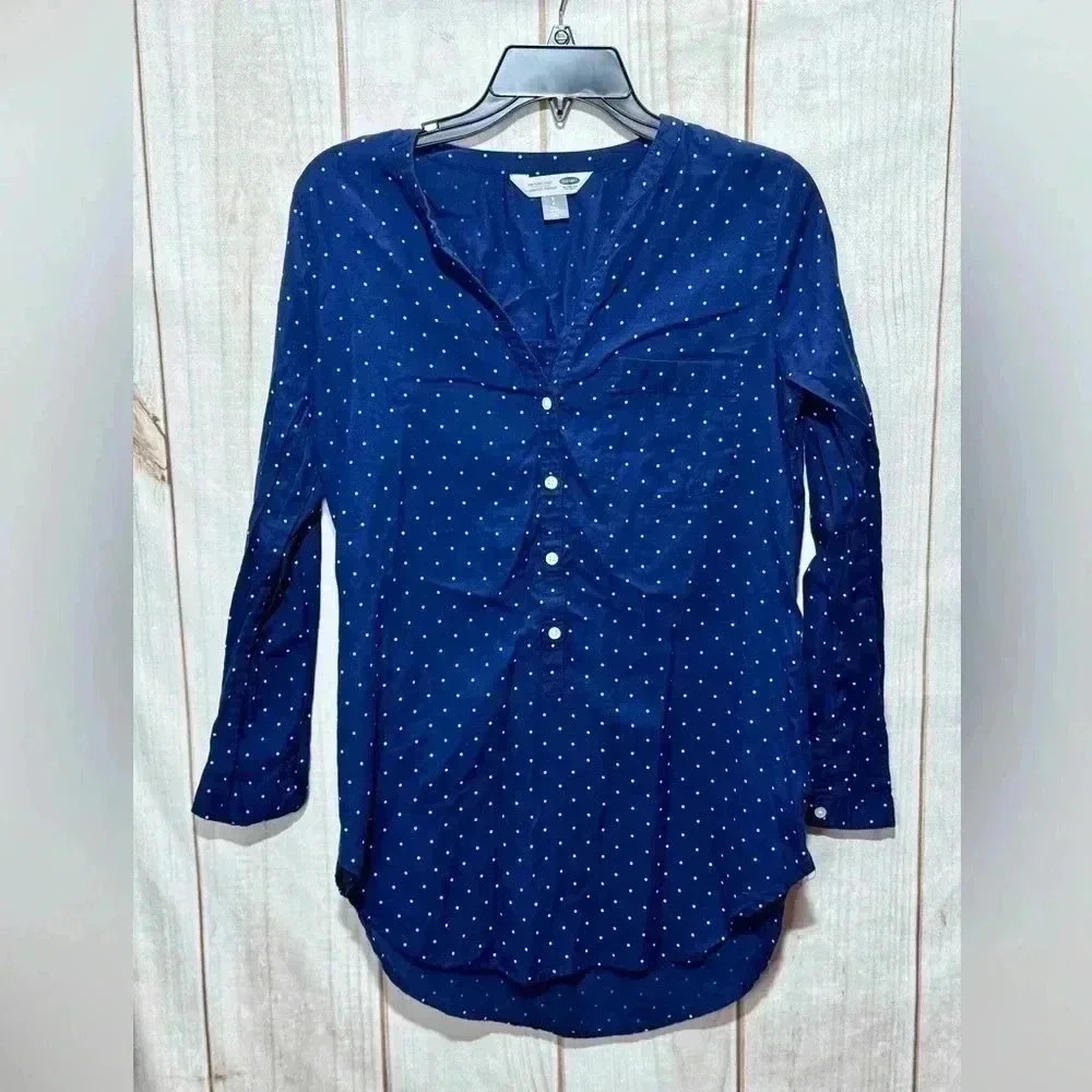 Old Navy Women’s Button‎ Down Polka Dot Long Sleeve Tunic Size Small Tall